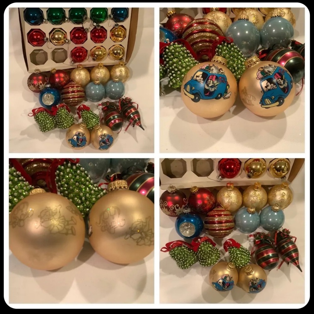 Vintage Lot of Glass Assorted Christmas Ornaments Includes Micky & Minnie